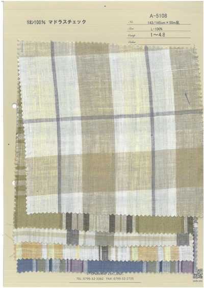 A-5108 Madras à carreaux 100 % lin