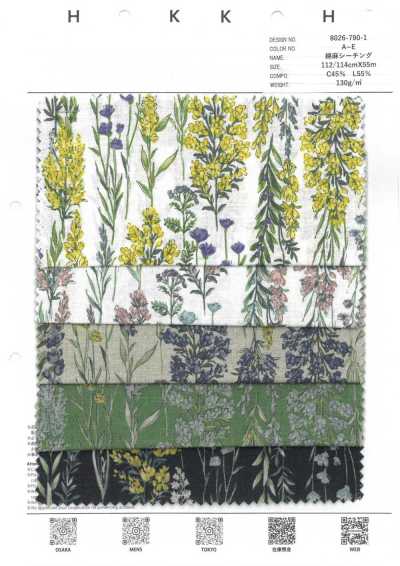 8026-790-1 Toile écrue coton-lin à rayures et fleurs