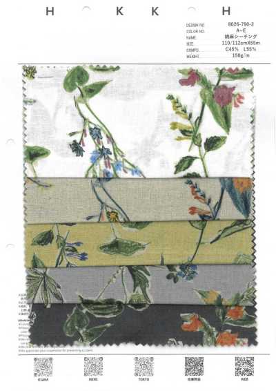 8026-790-2 Toile écrue en coton et lin à fleurs dessinées à la main