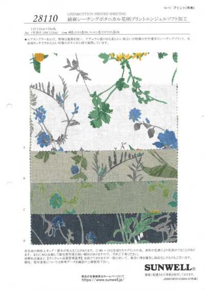 28110 Toile écrue coton-lin à imprimé floral botanique, finition douce Angel