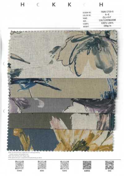 7026-1710-5 CL toile écrue au toucher, grand motif floral