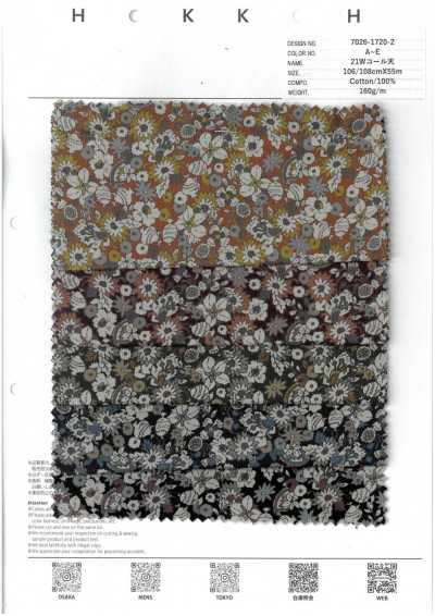 7026-1720-2 Velours côtelé 21W Sarasa floral