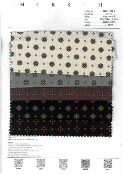 7026-1720-7 Velours côtelé 21W petit motif
