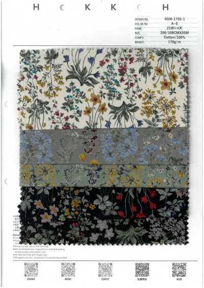 4026-1755-1 Velours côtelé 21W petites fleurs
