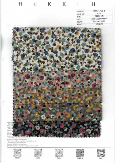 4026-1755-3 Velours côtelé 21W floral géométrique