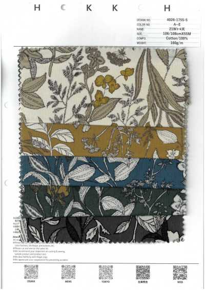 4026-1755-5 Floral style broderie en velours côtelé 21W