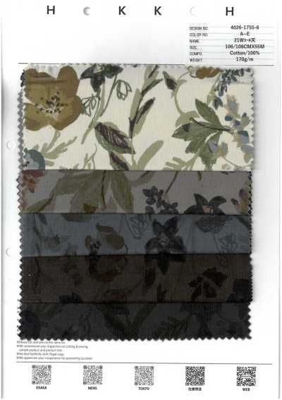 4026-1755-6 Velours côtelé 21W surteint floral