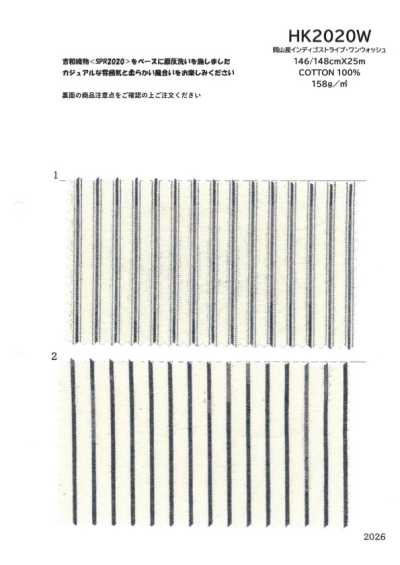 HK2020W Hickory teint en fil indigo fabriqué à Okayama, lavé une fois