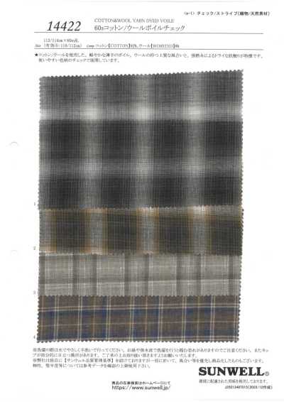 14422 Voile à carreaux coton/laine 60s