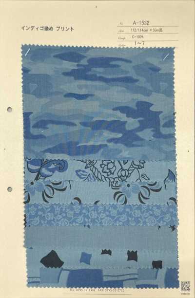 A-1532 Mélange de motifs, imprimé teint à l’indigo
