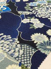 850561 Pelouse Teinte à L'indigo, Motif Japonais Mer De Nuages ​​et Chrysanthèmes En éventail[Fabrication De Textile] VANCET Sous-photo