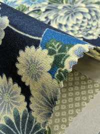 850561 Pelouse Teinte à L'indigo, Motif Japonais Mer De Nuages ​​et Chrysanthèmes En éventail[Fabrication De Textile] VANCET Sous-photo