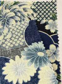 850561 Pelouse Teinte à L'indigo, Motif Japonais Mer De Nuages ​​et Chrysanthèmes En éventail[Fabrication De Textile] VANCET Sous-photo
