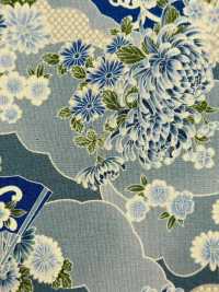 850561 Pelouse Teinte à L'indigo, Motif Japonais Mer De Nuages ​​et Chrysanthèmes En éventail[Fabrication De Textile] VANCET Sous-photo