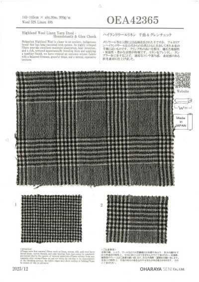 OEA42365 Motif pied-de-poule et carreaux Glen en laine et lin Highland