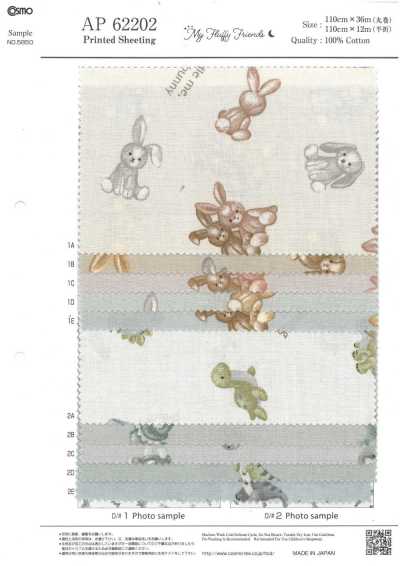 AP62202 Mes amis tout doux toile écrue animalière (rouleau)