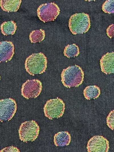 FY1589-IDC20CUT Denim jacquard à pois colorés découpés
