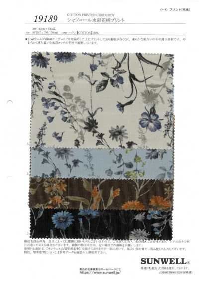 19189 Velours côtelé imprimé floral aquarelle pour chemise