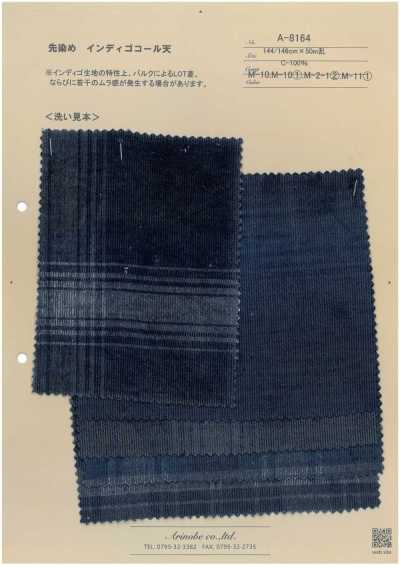 A-8164 Velours côtelé teint en fil indigo