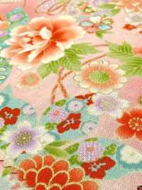 850628 Batiste florale dorée à motif japonais, pivoine, chrysanthème, rose trémière et tambour[Textiles / Tissus] VANCET Images supplémentaires