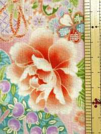 850628 Batiste florale dorée à motif japonais, pivoine, chrysanthème, rose trémière et tambour[Textiles / Tissus] VANCET Images supplémentaires