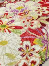 850629 Batiste fleurie et motif japonais doré, fleur, papillon, vent, lune[Textiles / Tissus] VANCET Images supplémentaires