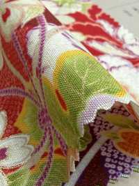 850629 Batiste fleurie et motif japonais doré, fleur, papillon, vent, lune[Textiles / Tissus] VANCET Images supplémentaires