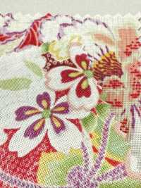 850629 Batiste fleurie et motif japonais doré, fleur, papillon, vent, lune[Textiles / Tissus] VANCET Images supplémentaires