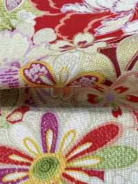 850629 Batiste fleurie et motif japonais doré, fleur, papillon, vent, lune[Textiles / Tissus] VANCET Images supplémentaires