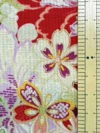 850629 Batiste fleurie et motif japonais doré, fleur, papillon, vent, lune[Textiles / Tissus] VANCET Images supplémentaires