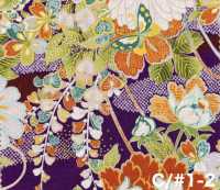 850629 Batiste fleurie et motif japonais doré, fleur, papillon, vent, lune[Textiles / Tissus] VANCET Images supplémentaires