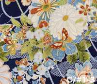 850629 Batiste fleurie et motif japonais doré, fleur, papillon, vent, lune[Textiles / Tissus] VANCET Images supplémentaires