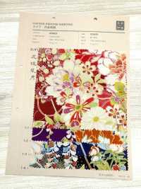 850629 Batiste fleurie et motif japonais doré, fleur, papillon, vent, lune[Textiles / Tissus] VANCET Images supplémentaires