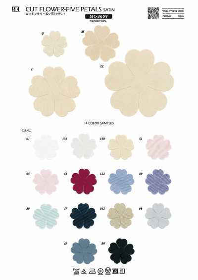 SIC-3659 Fleur découpée, cinq fleurs (satin)