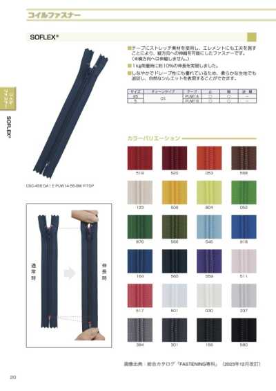 45CSOR-PUW16 SOFLEX® Fermeture éclair à spirale taille 45 ouverte