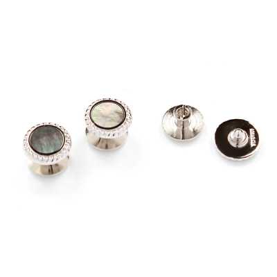 A-2 Bouton à clou en argent sterling, nacre noire, argent, rond