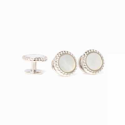 A-3-S Bouton à clou en argent sterling, nacre, rond argenté