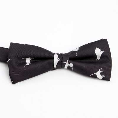 BF-CAT-BK Nœud papillon imprimé sur soie, motif chat, noir