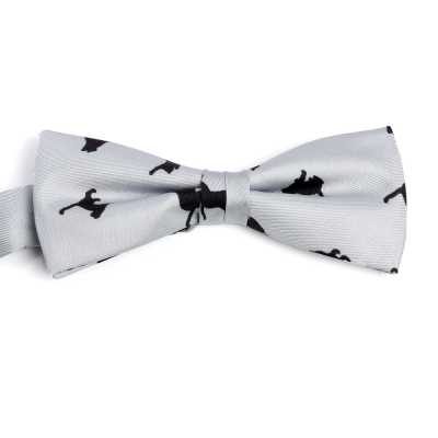 BF-CAT-GR Nœud papillon imprimé sur soie, motif chat, gris