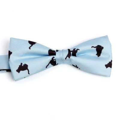 BF-CAT-SB Nœud papillon imprimé en soie motif chat bleu ciel