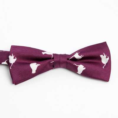 BF-CAT-WI Noeud papillon imprimé en soie motif chat bordeaux