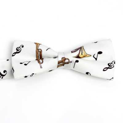 BF-JAZZ-WH Noeud papillon imprimé en soie Jazz White