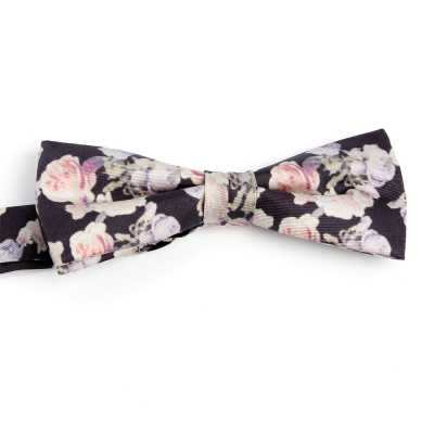 BF-ROSE-BK Noeud papillon imprimé en soie rose et noir
