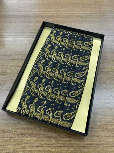 CM-950 Ceinture de smoking en soie, motif paisley noir