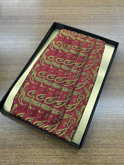 CM-951 Ceinture de smoking en soie, motif cachemire rouge