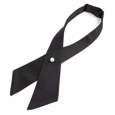 CT-106 Cravate croisée noire, face en soie
