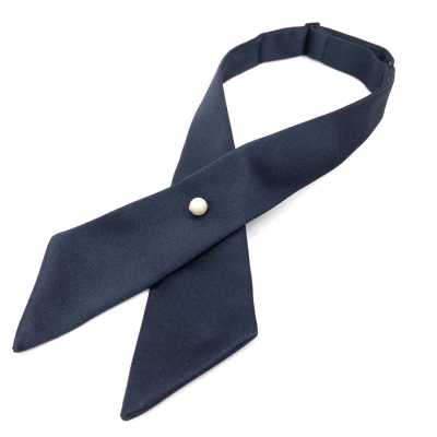 CT-107 Cravate croisée, à face en soie, bleu marine