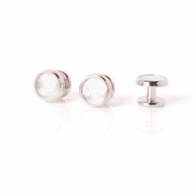 E-3-S Bouton en nacre argenté rond