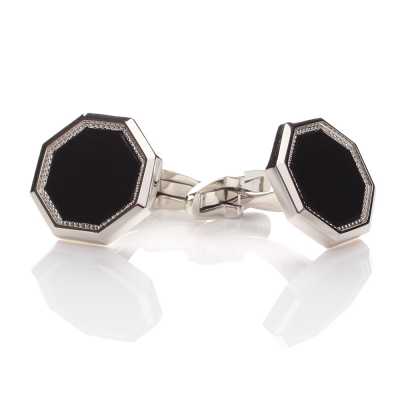 G-1-C Boutons de manchette habillés onyx argent octogonaux