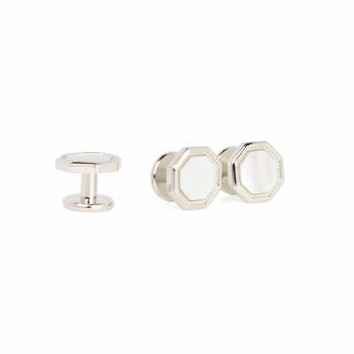 G-3-S Bouton pression nacre blanche argent octogonal
